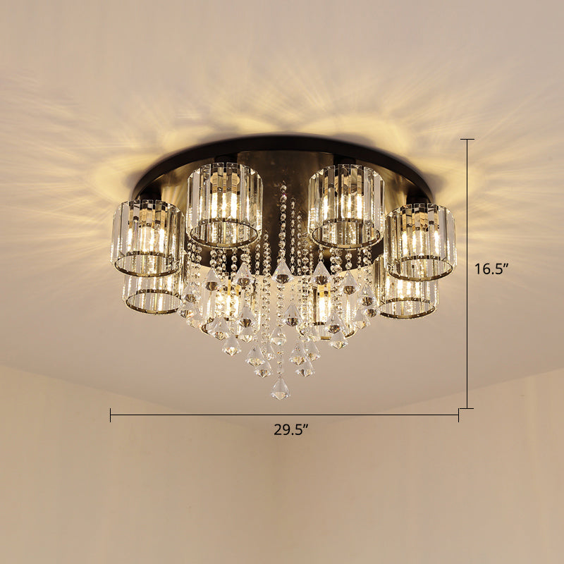 Living Room Flush Mount Lighting Modern Ceiling Light with Cylinder Crystal Shade 8 Black Clearhalo 'Ceiling Lights' 'Close To Ceiling Lights' 'Close to ceiling' 'Flush mount' Lighting' 2336236