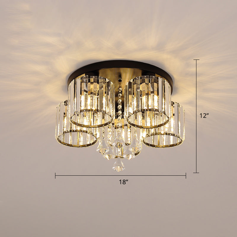 Living Room Flush Mount Lighting Modern Ceiling Light with Cylinder Crystal Shade 5 Black Clearhalo 'Ceiling Lights' 'Close To Ceiling Lights' 'Close to ceiling' 'Flush mount' Lighting' 2336239