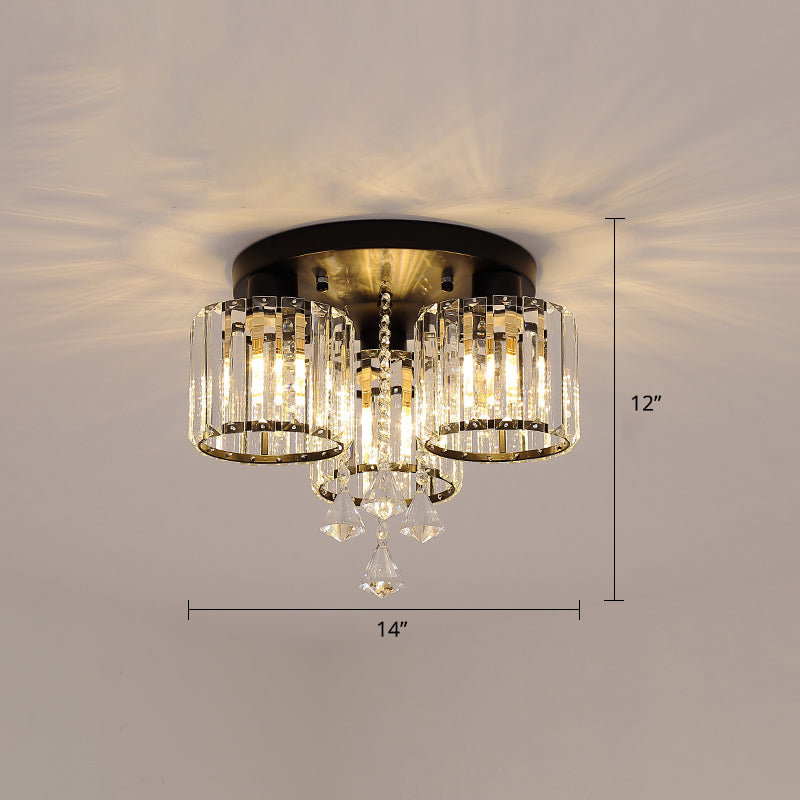 Living Room Flush Mount Lighting Modern Ceiling Light with Cylinder Crystal Shade 3 Black Clearhalo 'Ceiling Lights' 'Close To Ceiling Lights' 'Close to ceiling' 'Flush mount' Lighting' 2336240