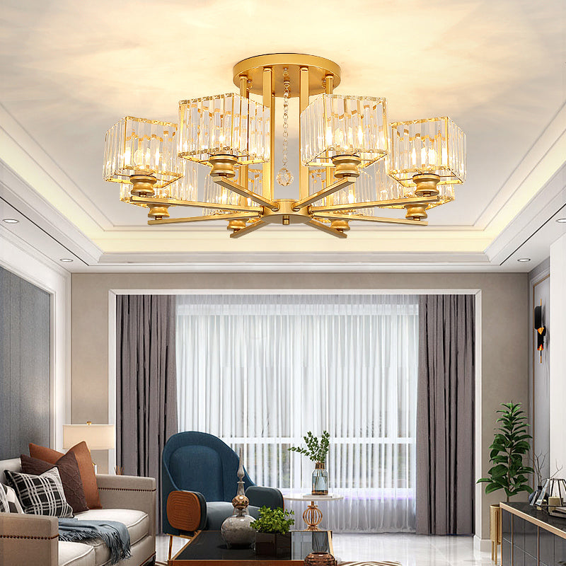 Square Semi Flush Light Fixture Contemporary Prismatic K9 Crystal Living Room Ceiling Lamp Clearhalo 'Ceiling Lights' 'Close To Ceiling Lights' 'Close to ceiling' 'Semi-flushmount' Lighting' 2336253