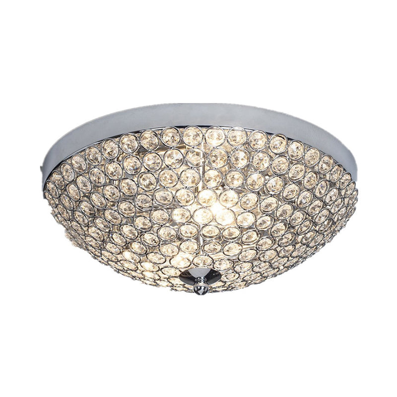 Minimalistic Bowl Ceiling Flush Light Fixture Crystal 1 Bulb Dining Room Flush Mount in Chrome Clearhalo 'Ceiling Lights' 'Close To Ceiling Lights' 'Close to ceiling' 'Flush mount' Lighting' 2336269