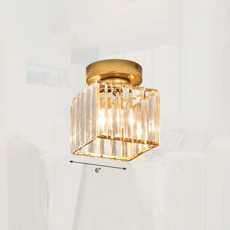 Small Ceiling Mounted Light Modern Crystal 1-Light Corridor Semi Flush Mount Lamp Gold Square Plate Clearhalo 'Ceiling Lights' 'Close To Ceiling Lights' 'Close to ceiling' 'Semi-flushmount' Lighting' 2336285