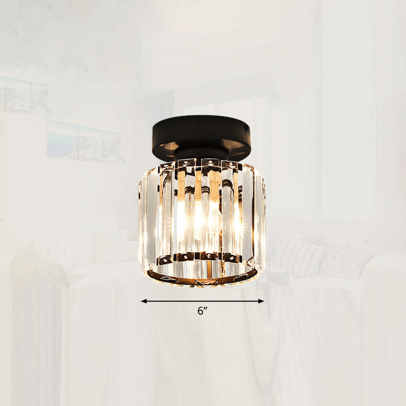 Small Ceiling Mounted Light Modern Crystal 1-Light Corridor Semi Flush Mount Lamp Black Round Clearhalo 'Ceiling Lights' 'Close To Ceiling Lights' 'Close to ceiling' 'Semi-flushmount' Lighting' 2336287