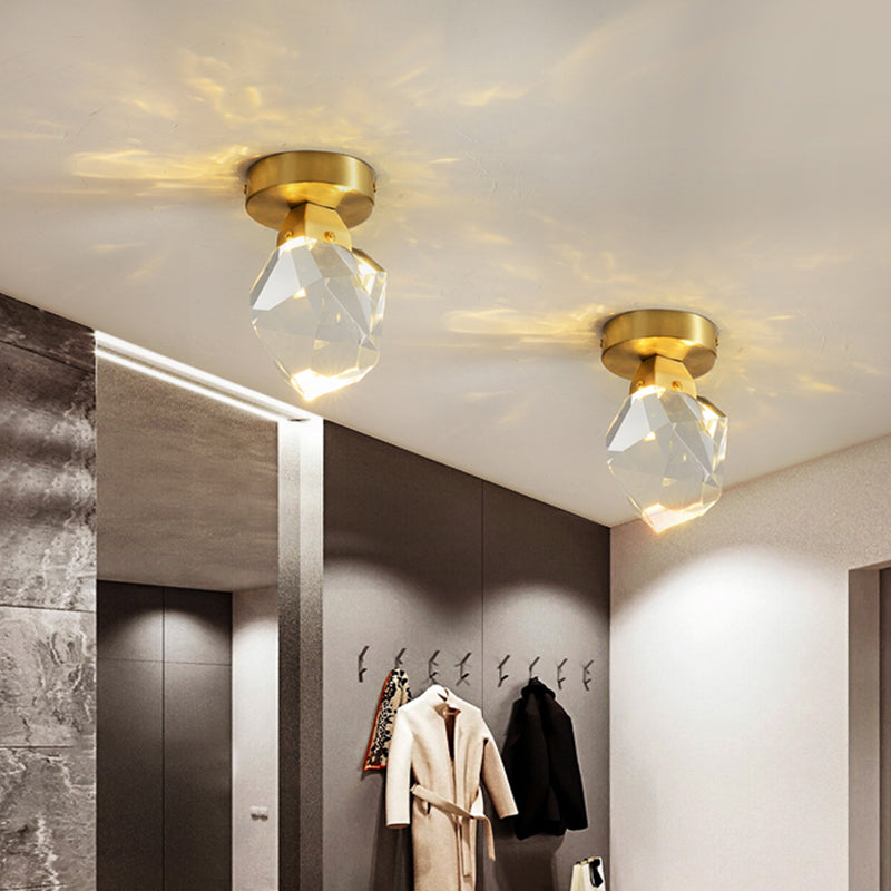 Gemstone Crystal Mini Ceiling Light Postmodern Brass Finish LED Semi Flush Mount Fixture Clearhalo 'Ceiling Lights' 'Close To Ceiling Lights' 'Close to ceiling' 'Semi-flushmount' Lighting' 2336295