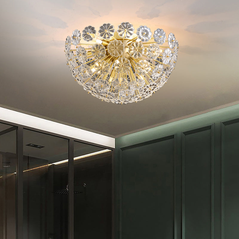 Crystal Flower Semi Mount Lighting Modern Stylish Gold Finish Flush Ceiling Light for Bedroom Clearhalo 'Ceiling Lights' 'Close To Ceiling Lights' 'Close to ceiling' 'Semi-flushmount' Lighting' 2336321