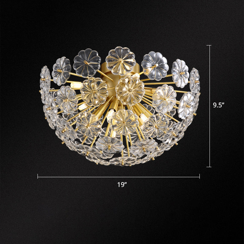 Crystal Flower Semi Mount Lighting Modern Stylish Gold Finish Flush Ceiling Light for Bedroom Gold 19