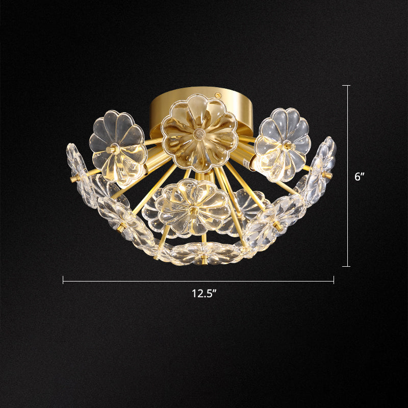 Crystal Flower Semi Mount Lighting Modern Stylish Gold Finish Flush Ceiling Light for Bedroom Gold 12.5