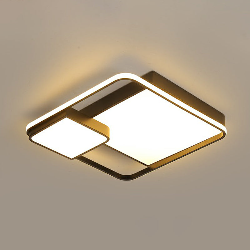 Minimalist Style Ceiling Mount Light Black Square LED Flush Light with Acrylic Shade Black 24.5