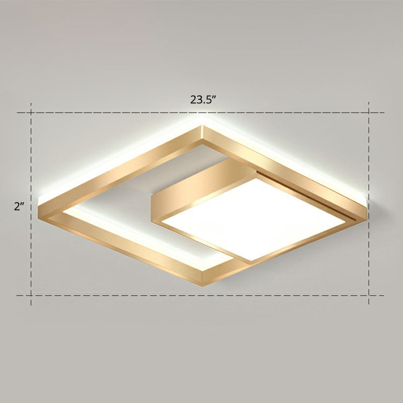 Modern Square LED Flush Light Fixture Acrylic Bedroom Ceiling Mounted Lamp in Gold Gold 23.5