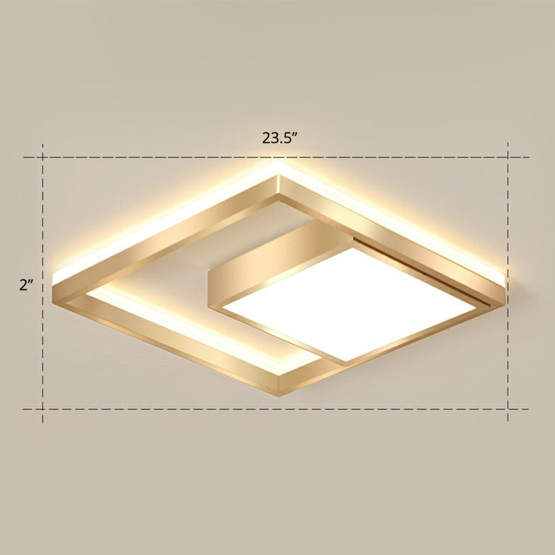 Modern Square LED Flush Light Fixture Acrylic Bedroom Ceiling Mounted Lamp in Gold Gold 23.5