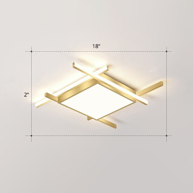 Minimalism Square Flush Mount Ceiling Fixture Metal Bedroom Flushmount Light in Gold Gold 18