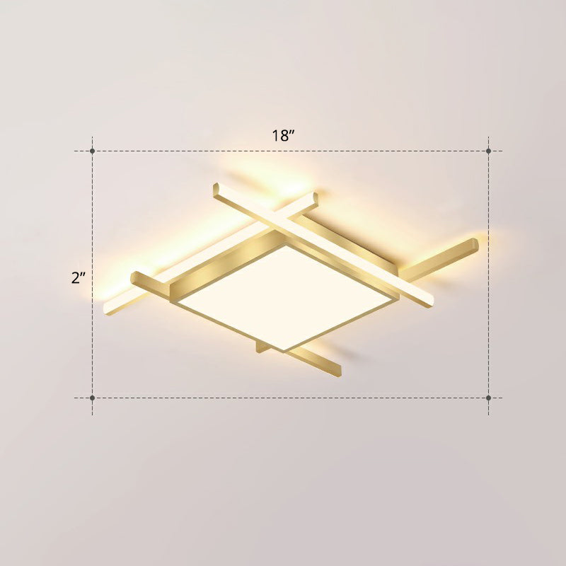 Minimalism Square Flush Mount Ceiling Fixture Metal Bedroom Flushmount Light in Gold Gold 18