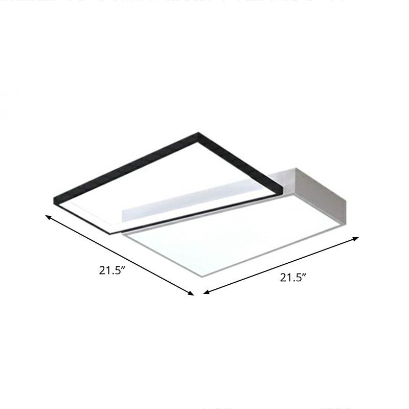 Bedroom Led Ceiling Fixture Modern Flush Mount Light with Trapezoid Acrylic Shade White 21.5