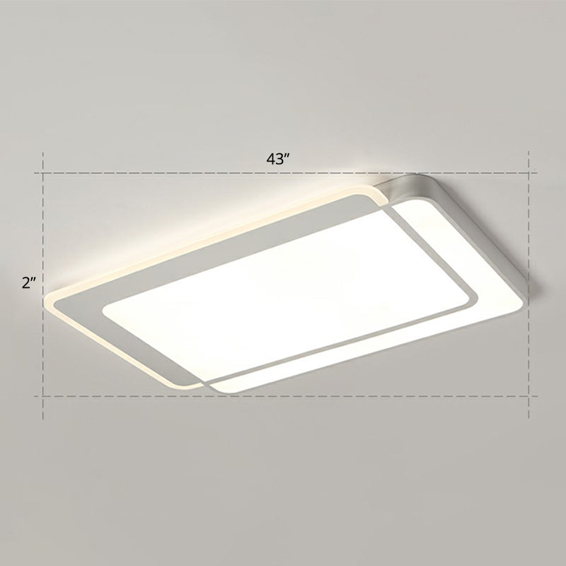 White Rectangular Flush Mount Led Light Minimalism Metal Ceiling Light with Acrylic Diffuser White 43
