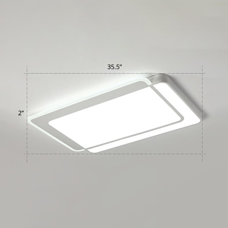 White Rectangular Flush Mount Led Light Minimalism Metal Ceiling Light with Acrylic Diffuser White 35.5