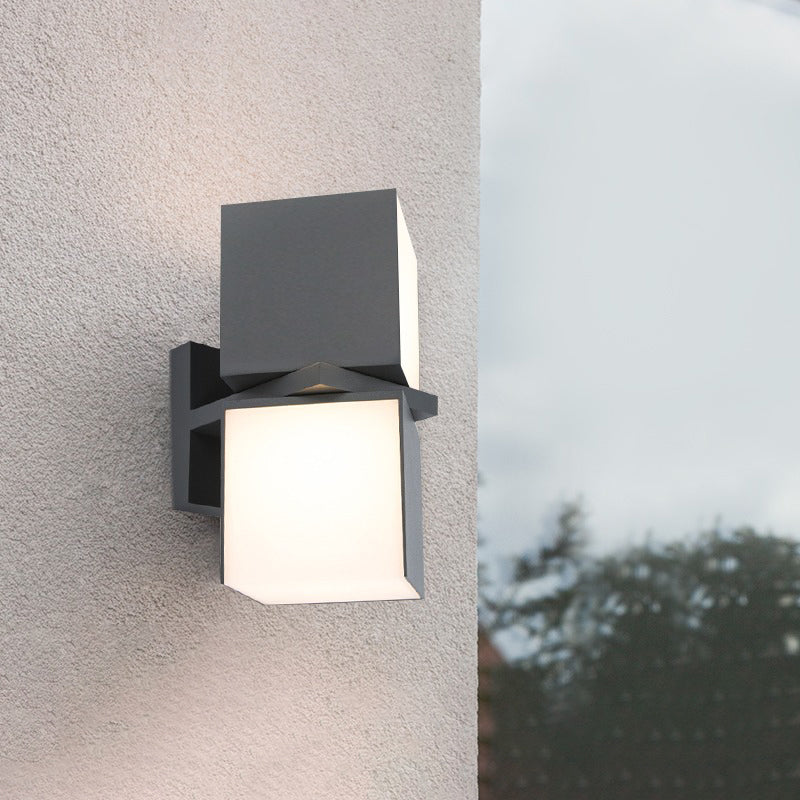 Swivelable Modern Geometrical Sconce Light Plastic Garden LED Wall Mount Light in Grey Clearhalo 'Wall Lamps & Sconces' 'Wall Lights' Lighting' 2336807