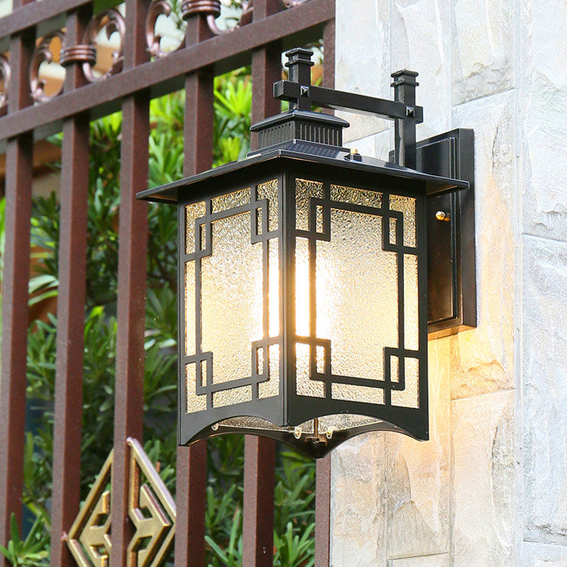 Black Rectangular Solar Wall Lamp Fixture Retro Metal Courtyard LED Wall Light Sconce Clearhalo 'Wall Lamps & Sconces' 'Wall Lights' Lighting' 2336834