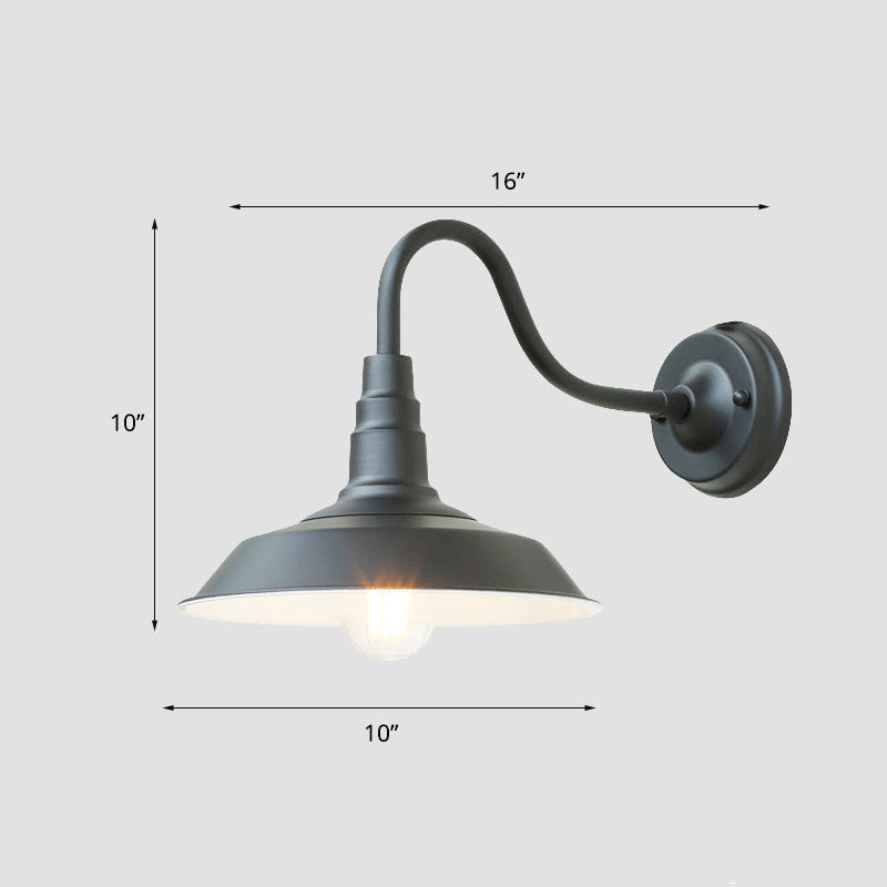 1-Bulb Gooseneck Wall Lamp Industrial Metal Wall Mounted Light with Barn Shade for Outdoor Black 10