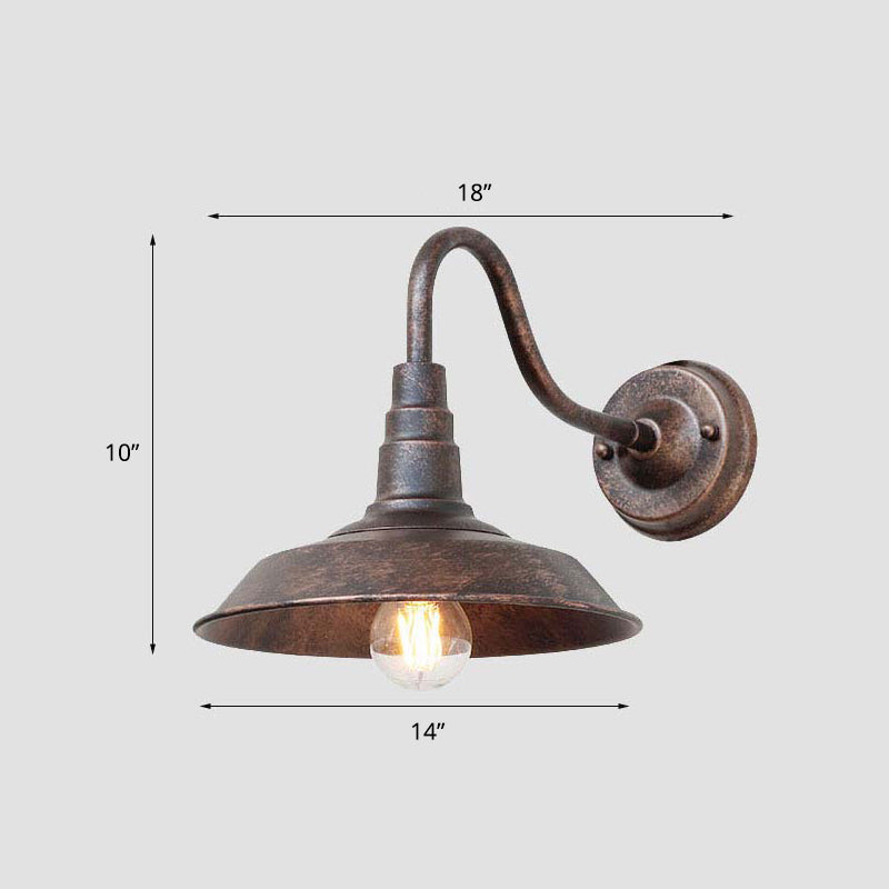 1-Bulb Gooseneck Wall Lamp Industrial Metal Wall Mounted Light with Barn Shade for Outdoor Coffee 14