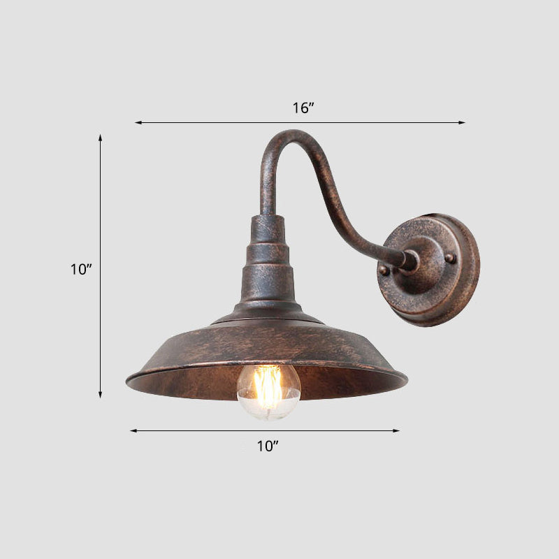 1-Bulb Gooseneck Wall Lamp Industrial Metal Wall Mounted Light with Barn Shade for Outdoor Coffee 10