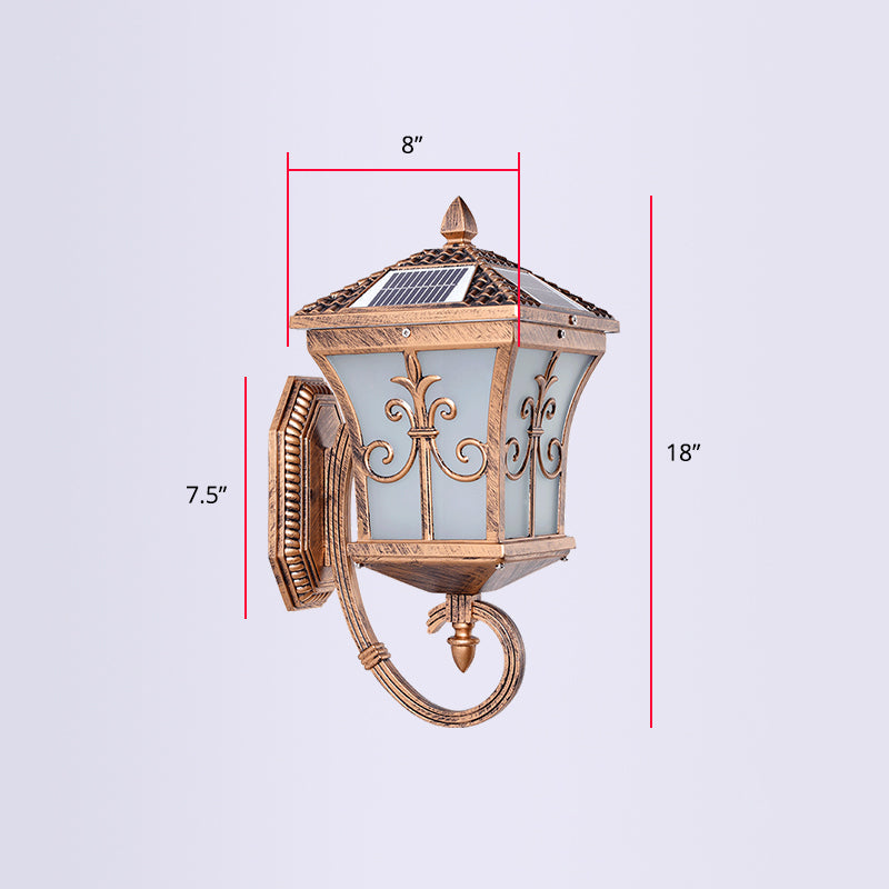 Frosted White Glass Brass Wall Sconce Light Tapered Traditional Wall Light with Scrolls Brass Solar Clearhalo 'Wall Lamps & Sconces' 'Wall Lights' Lighting' 2336856