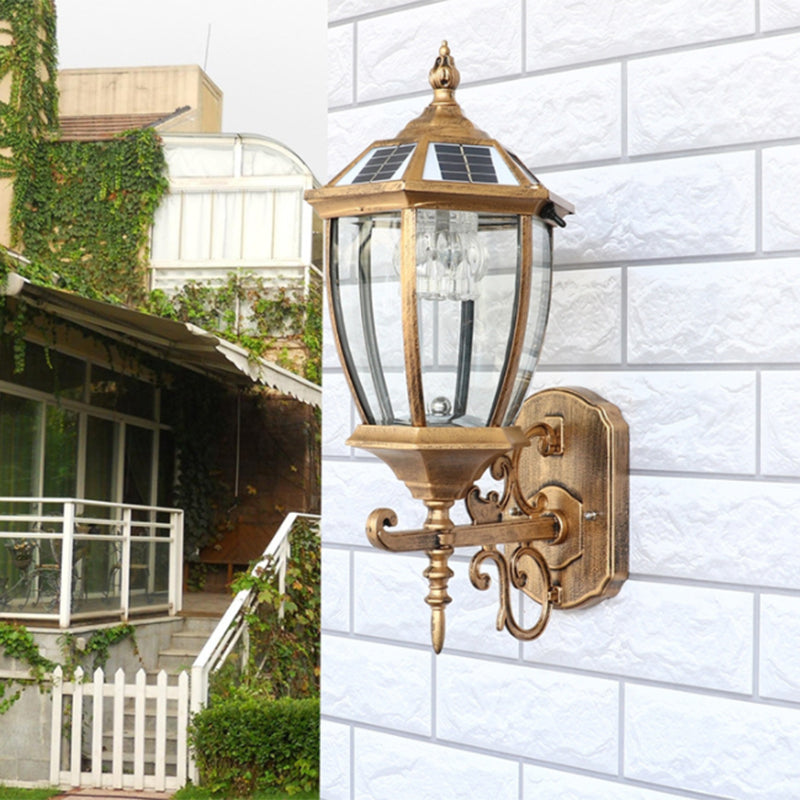 Solar LED Wall Lamp Traditional Transparent Glass Bell Sconce Lighting for Courtyard Clearhalo 'Wall Lamps & Sconces' 'Wall Lights' Lighting' 2336861