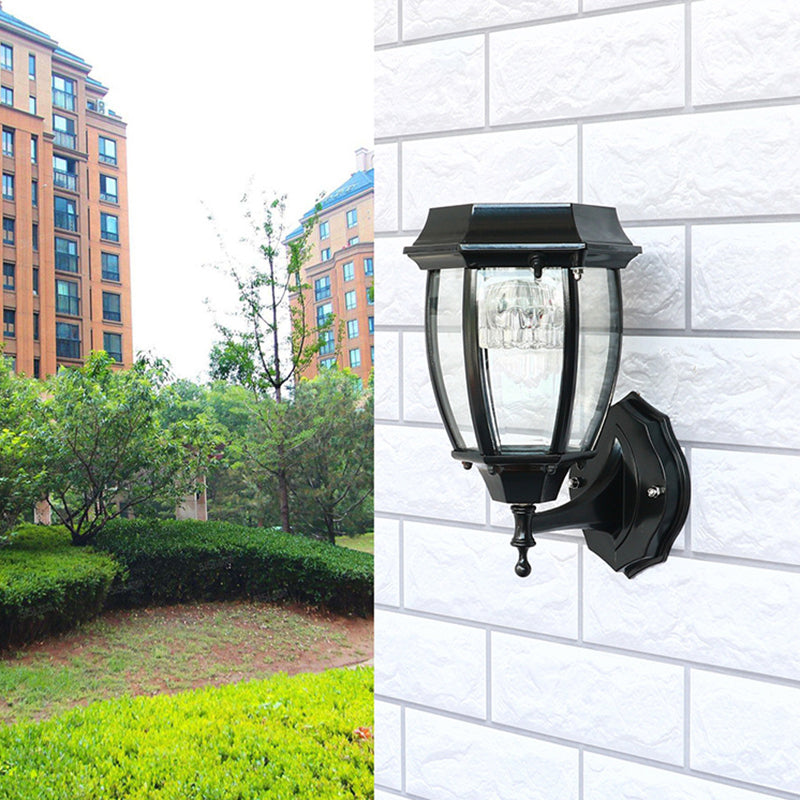 Solar LED Wall Lamp Traditional Transparent Glass Bell Sconce Lighting for Courtyard Black 7.5