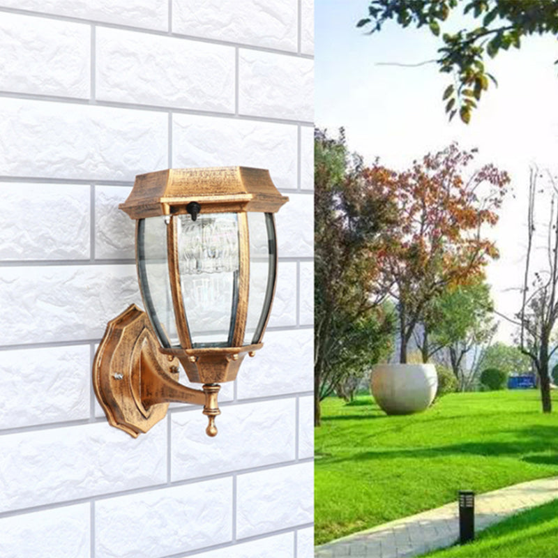 Solar LED Wall Lamp Traditional Transparent Glass Bell Sconce Lighting for Courtyard Bronze 7.5