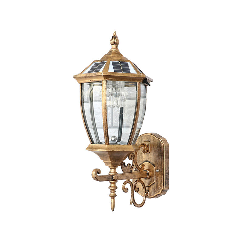 Solar LED Wall Lamp Traditional Transparent Glass Bell Sconce Lighting for Courtyard Clearhalo 'Wall Lamps & Sconces' 'Wall Lights' Lighting' 2336869