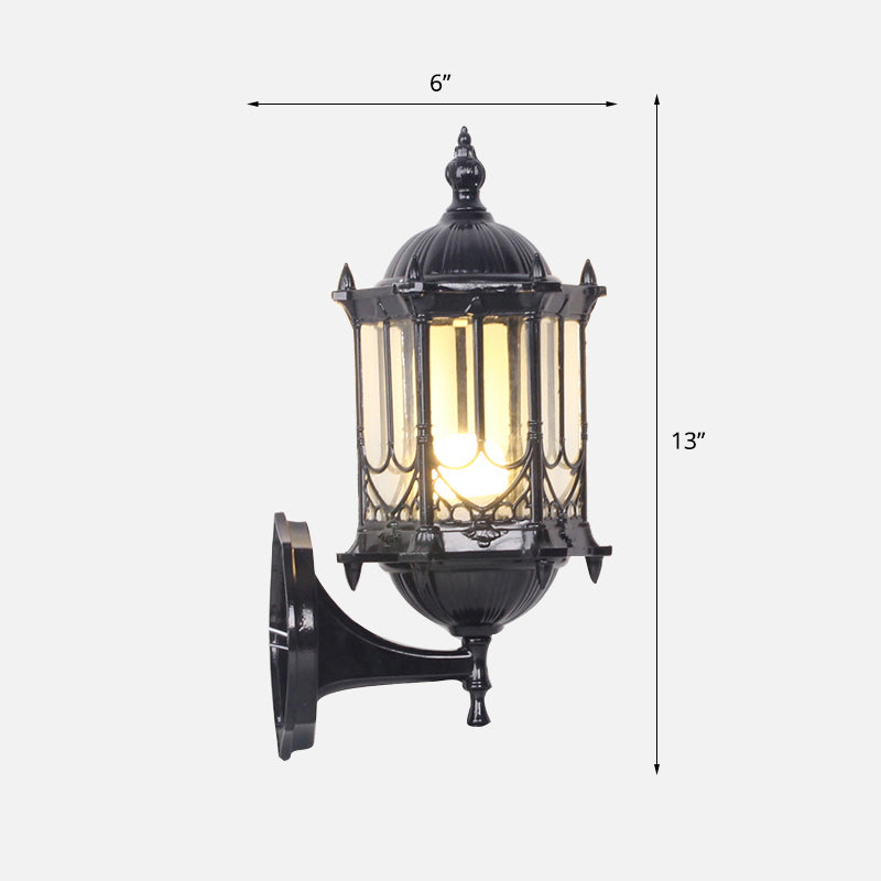 Clear Glass Cylinder Lantern Sconce Retro 1 Bulb Patio Wall Mounted Light Fixture Black 6