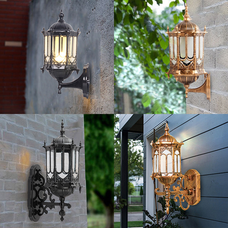 Clear Glass Cylinder Lantern Sconce Retro 1 Bulb Patio Wall Mounted Light Fixture Clearhalo 'Wall Lamps & Sconces' 'Wall Lights' Lighting' 2336888