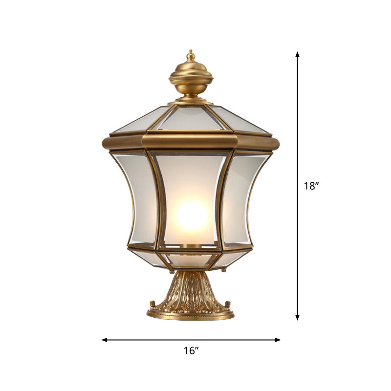 Bronze Curved Lantern Post Lighting Minimalistic 3-Bulb Frosted Glass Landscape Lamp Clearhalo 'Lamps' 'Table Lamps' Lighting' 2336902