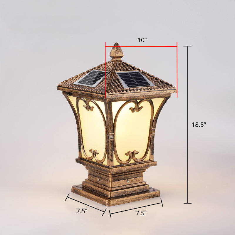 Frosted Glass LED Solar Outdoor Lamp Vintage Flared Garden Post Lighting Fixture Bronze 10