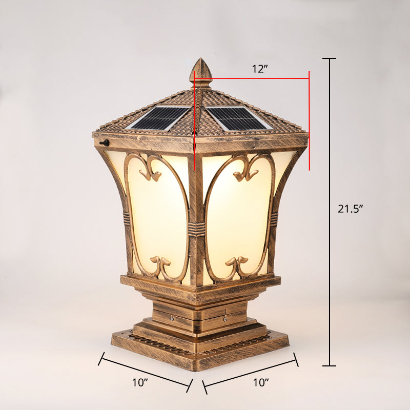 Frosted Glass LED Solar Outdoor Lamp Vintage Flared Garden Post Lighting Fixture Bronze 12