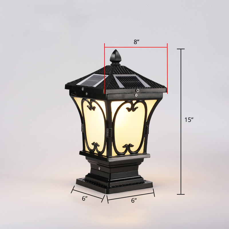 Frosted Glass LED Solar Outdoor Lamp Vintage Flared Garden Post Lighting Fixture Black 8