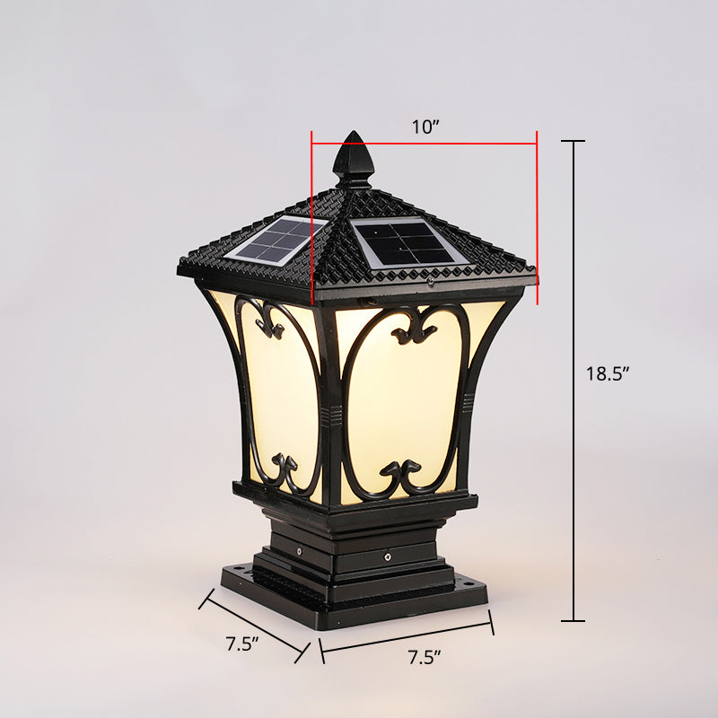 Frosted Glass LED Solar Outdoor Lamp Vintage Flared Garden Post Lighting Fixture Black 10