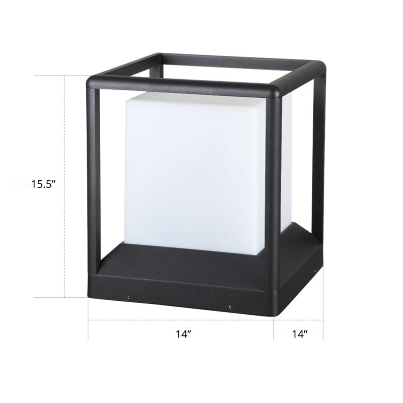 Cubic Plastic Post Light Modern 1-Light Black and White Gate Lamp with Metal Frame Black 12