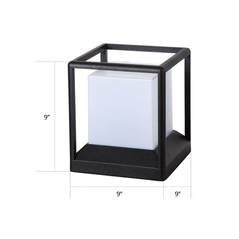 Cubic Plastic Post Light Modern 1-Light Black and White Gate Lamp with Metal Frame Black 9