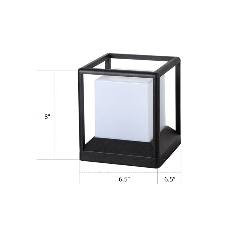 Cubic Plastic Post Light Modern 1-Light Black and White Gate Lamp with Metal Frame Black 6.5