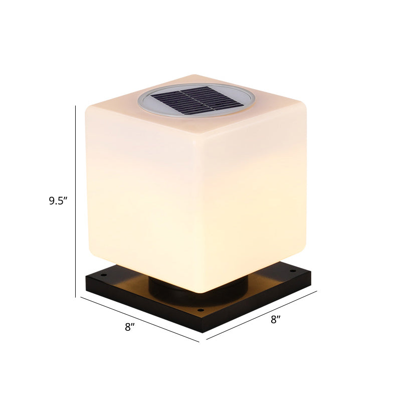 Acrylic Cube Shaped Street Light Nordic White Solar LED Post Lamp Fixture for Yard White 8