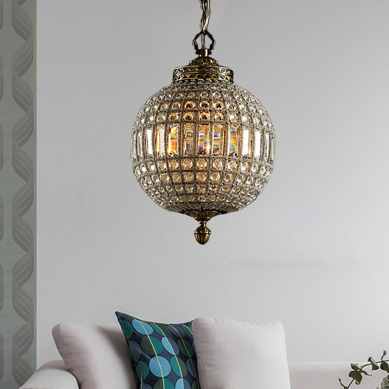 Crystal Globe Hanging Lamp Traditional Single Head Living Room Pendant Ceiling Light in Gold Clearhalo 'Ceiling Lights' 'Pendant Lights' 'Pendants' Lighting' 234148