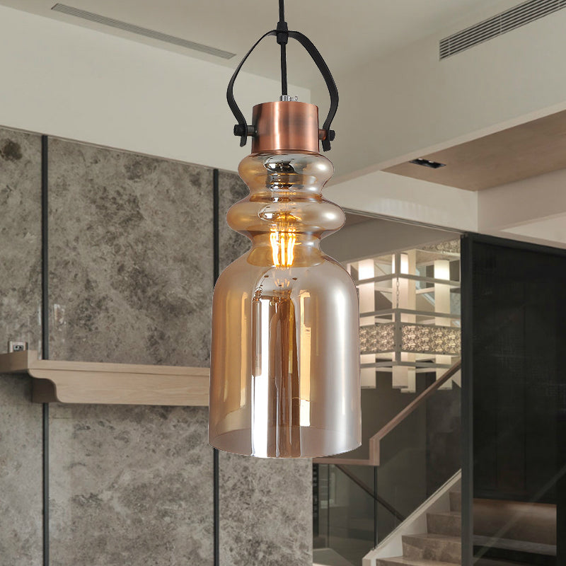 Can Hanging Lamp Retro 1 Head Silver/Gold/Red and Brown Glass Ceiling Pendant Light for Living Room Gold Clearhalo 'Ceiling Lights' 'Glass shade' 'Glass' 'Pendant Lights' 'Pendants' Lighting' 234162