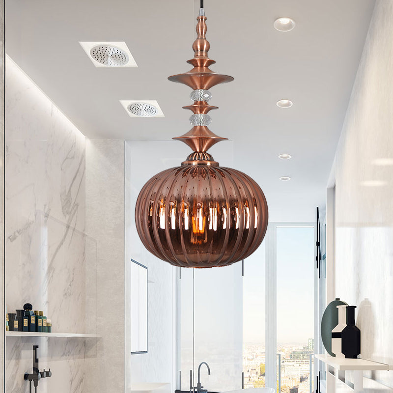 Globe Copper/Chrome/Gold Glass Ceiling Lamp Modernism 1 Head Hanging Lamp Kit for Dining Room Copper Clearhalo 'Ceiling Lights' 'Glass shade' 'Glass' 'Island Lights' 'Pendant Lights' 'Pendants' Lighting' 234279