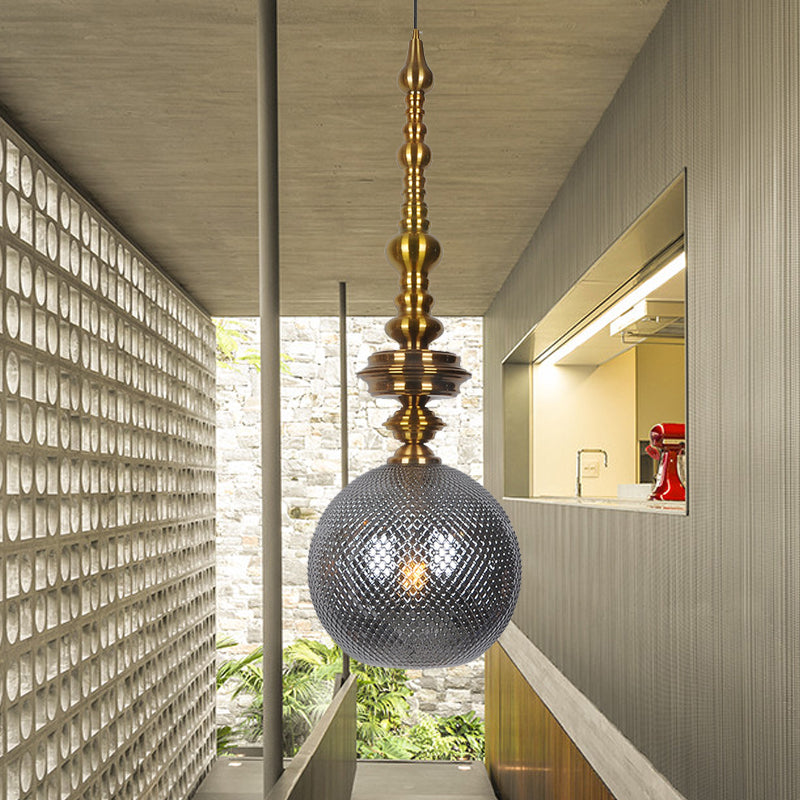 Ball Ceiling Pendant Traditional Amber/Smoke Glass 1 Bulb Hanging Light Fixture for Hallway Smoke Gray Clearhalo 'Ceiling Lights' 'Glass shade' 'Glass' 'Pendant Lights' 'Pendants' Lighting' 234315