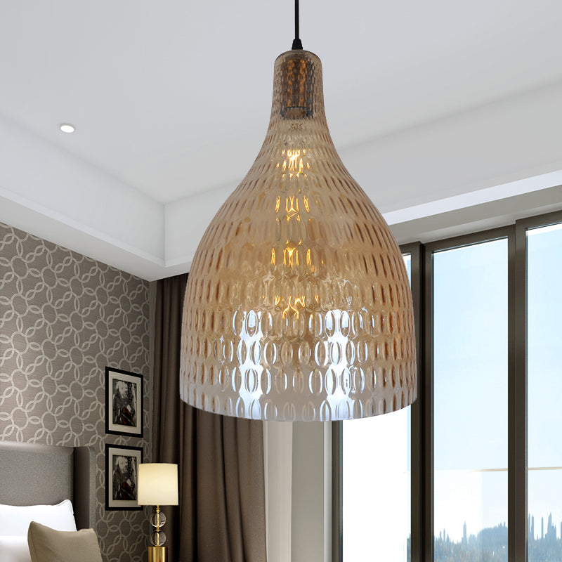 Jar Pendant Light Modern Chrome/Amber Glass 1 Bulb Suspended Lighting Fixture for Bedroom Clearhalo 'Ceiling Lights' 'Glass shade' 'Glass' 'Pendant Lights' 'Pendants' Lighting' 234331