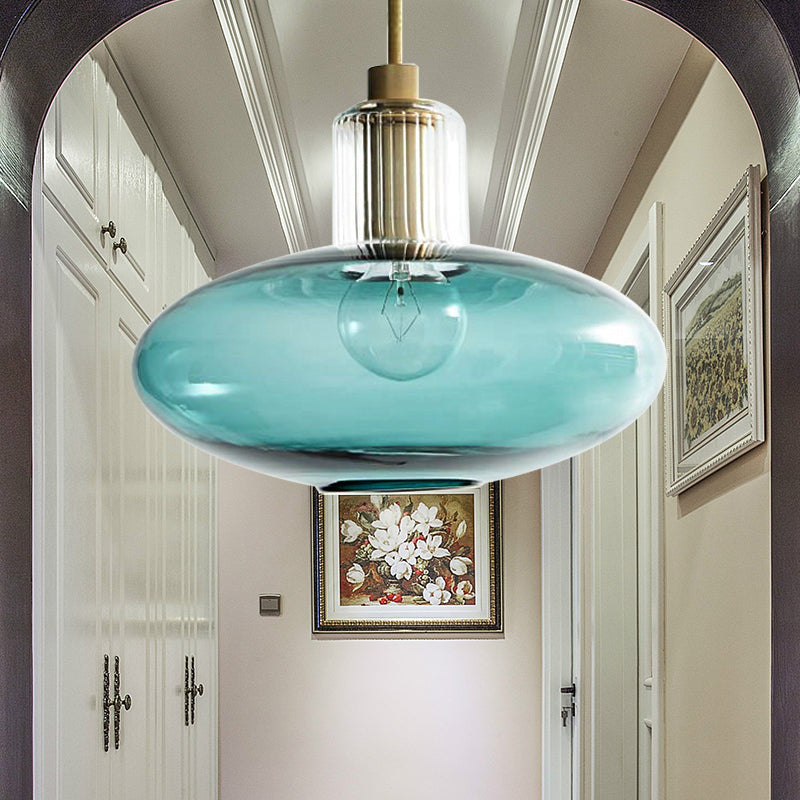 Contemporary Oval Suspension Pendant Grey/Blue Glass 1 Head Hanging Light for Bedroom Blue Clearhalo 'Ceiling Lights' 'Glass shade' 'Glass' 'Pendant Lights' 'Pendants' Lighting' 234423