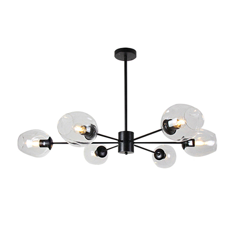 Sputnik Ceiling Chandelier Post Modern Amber/Clear Glass 6/8 Lights Black Hanging Pendant Light Clearhalo 'Ceiling Lights' 'Chandeliers' 'Clear' 'Glass shade' 'Glass' 'Industrial' 'Modern Chandeliers' 'Modern' 'Tiffany' 'Traditional Chandeliers' Lighting' 234451