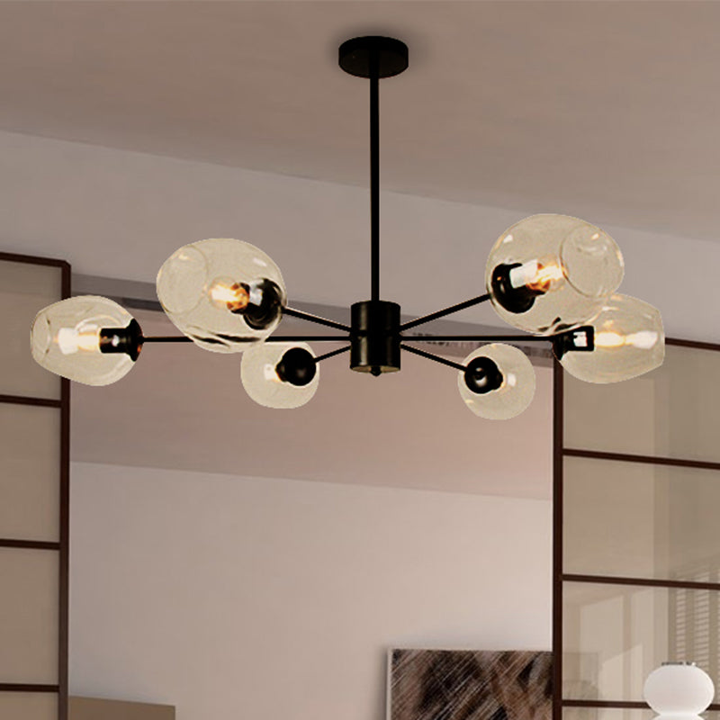 Sputnik Ceiling Chandelier Post Modern Amber/Clear Glass 6/8 Lights Black Hanging Pendant Light 6 Amber Clearhalo 'Ceiling Lights' 'Chandeliers' 'Clear' 'Glass shade' 'Glass' 'Industrial' 'Modern Chandeliers' 'Modern' 'Tiffany' 'Traditional Chandeliers' Lighting' 234454