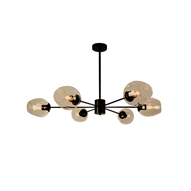 Sputnik Ceiling Chandelier Post Modern Amber/Clear Glass 6/8 Lights Black Hanging Pendant Light Clearhalo 'Ceiling Lights' 'Chandeliers' 'Clear' 'Glass shade' 'Glass' 'Industrial' 'Modern Chandeliers' 'Modern' 'Tiffany' 'Traditional Chandeliers' Lighting' 234456