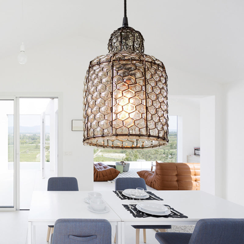 Bell Hanging Light Retro Brown Glass 1 Head Ceiling Suspension Lamp for Living Room Brown Clearhalo 'Ceiling Lights' 'Glass shade' 'Glass' 'Pendant Lights' 'Pendants' Lighting' 234457